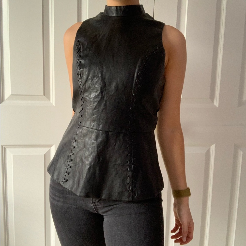High neck leather peplum top